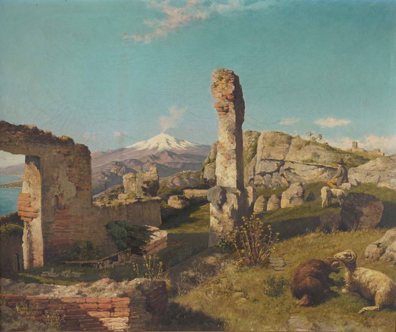 Carelli Paesaggio con rovine  - olio su tela - Asta Dipinti del XIX e XX secolo - Cambi Casa d'Aste