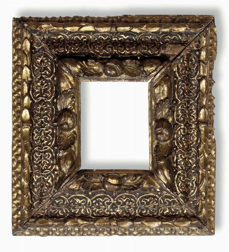 Cornice in legno intagliato, dipinto e dorato. Piemonte XVII-XVIII secolo  - Asta Cornici Antiche - Cambi Casa d'Aste