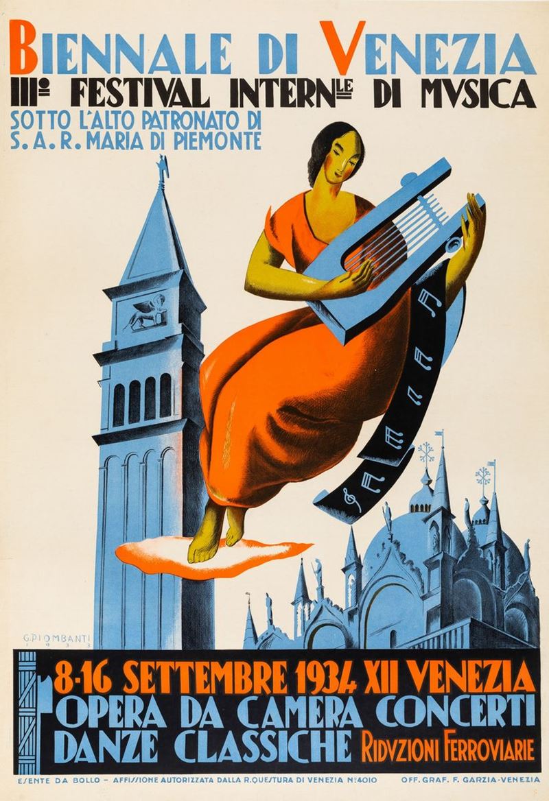 G. Piombanti : Biennale di Venezia Festival Internazionale Musica 1934  - Asta POP Culture e Manifesti d'Epoca - Cambi Casa d'Aste