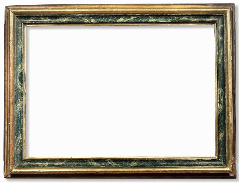 Cornice modanata “Salvator Rosa” in legno laccato finto marmo e dorato. Italia centrale XVIII secolo  - Asta Cornici Antiche - Cambi Casa d'Aste