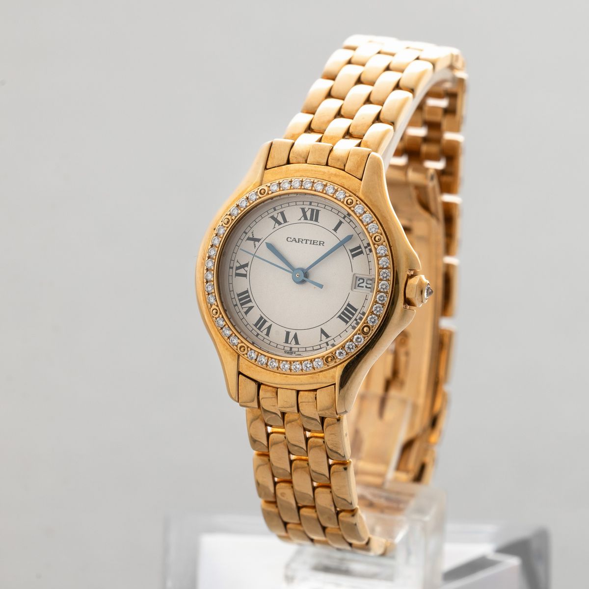 Cartier - Panthere Cougar in Oro Giallo 18k, Ghiera con Brillanti, Quadrante Argenté con Numeri R...