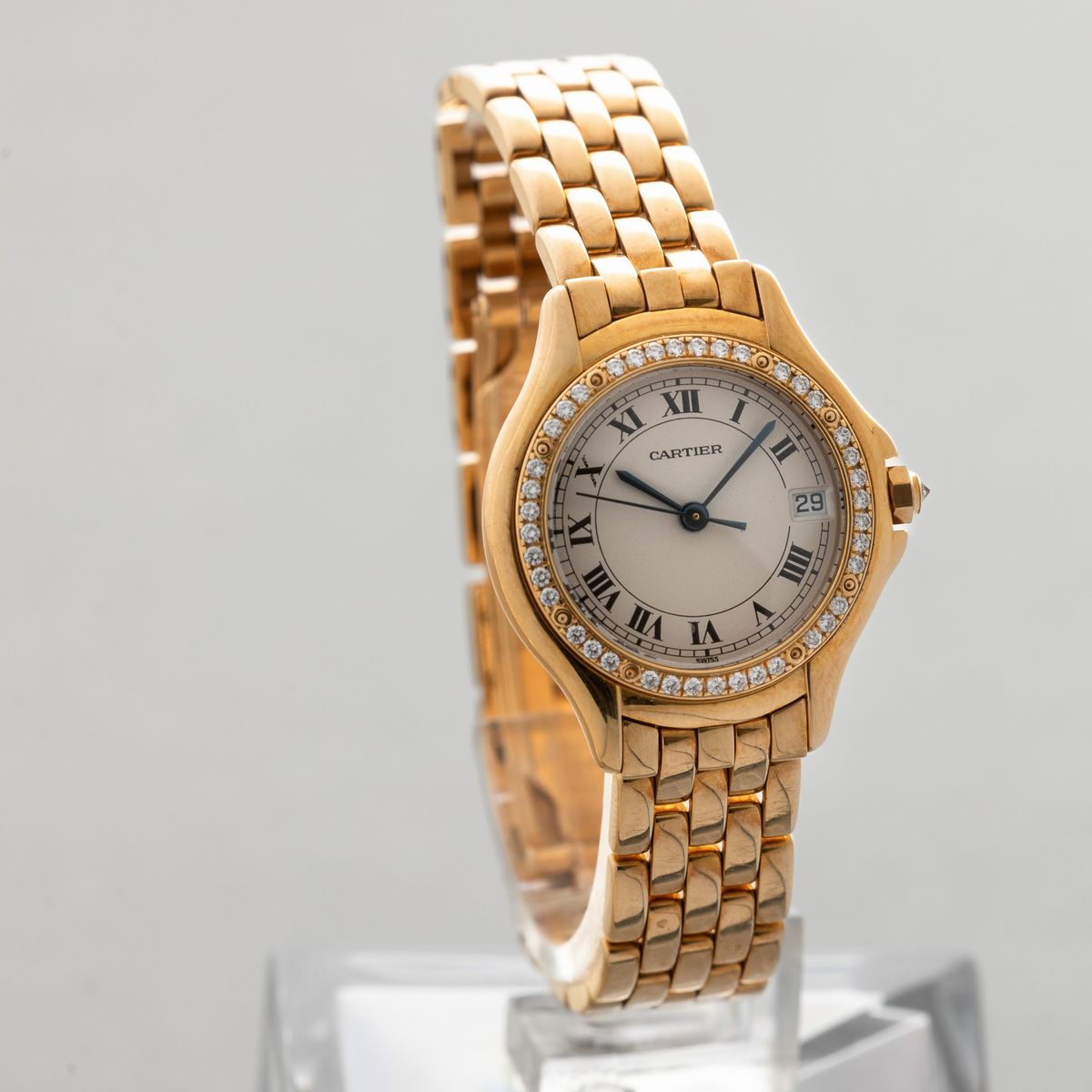 Cartier - Panthere Cougar in Oro Giallo 18k, Ghiera con Brillanti, Quadrante Argenté con Numeri R...