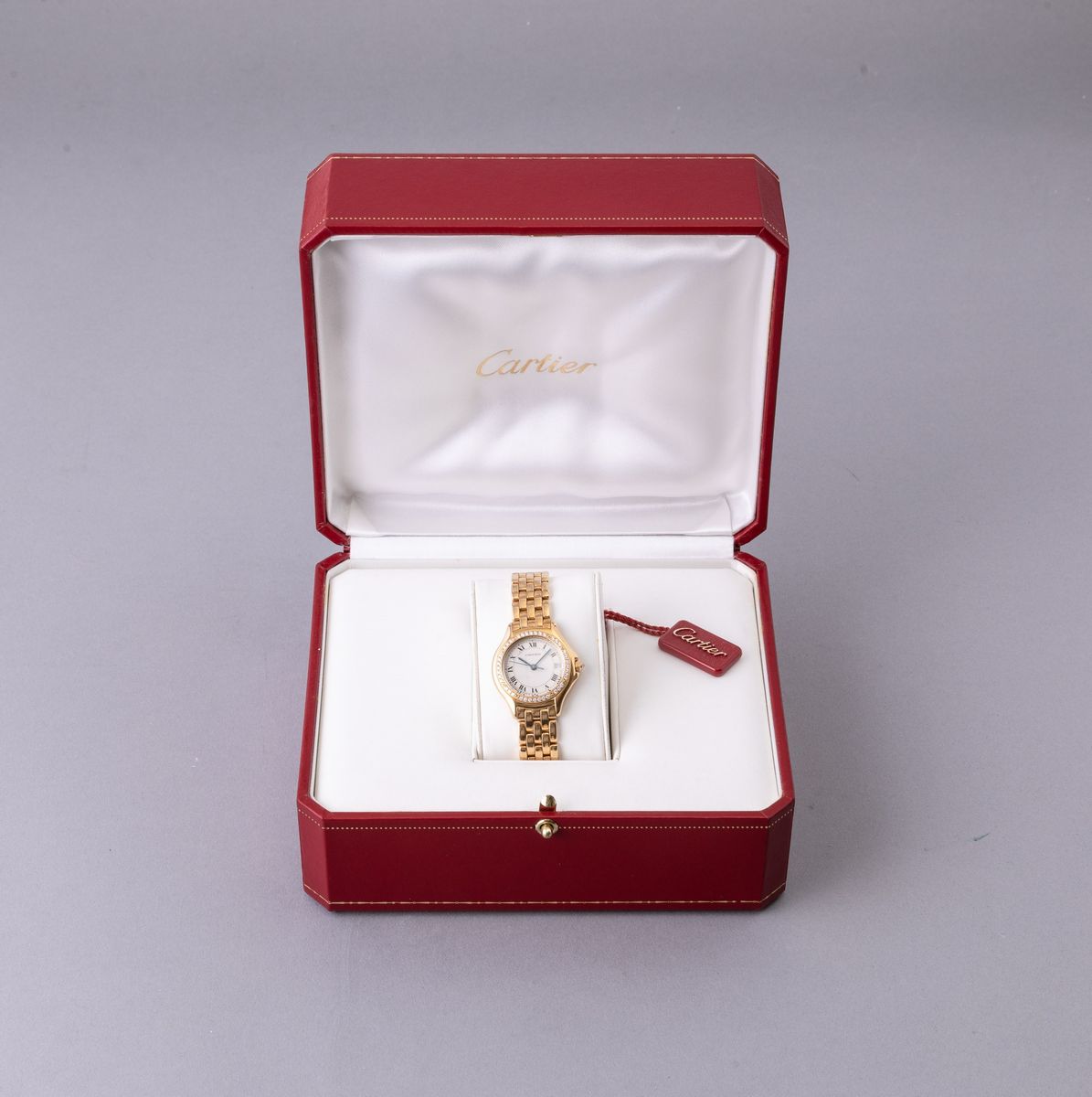 Cartier - Panthere Cougar in Oro Giallo 18k, Ghiera con Brillanti, Quadrante Argenté con Numeri R...