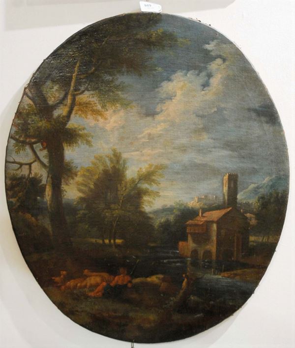 Scuola Genovese del XVIII secolo Paesaggio con figure