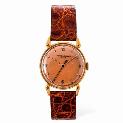 Orologio Classico in Oro Rosa 18k con Anse a "goccia", Quadrante Rosa con Numeri Arabi ed Indici ...