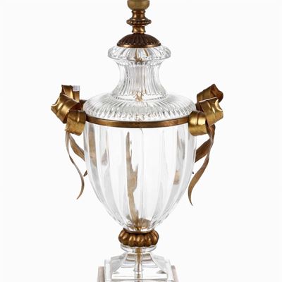 Lampada da Tavolo in Vetro Molato con Montatura in Bronzo Dorato. XX Secolo