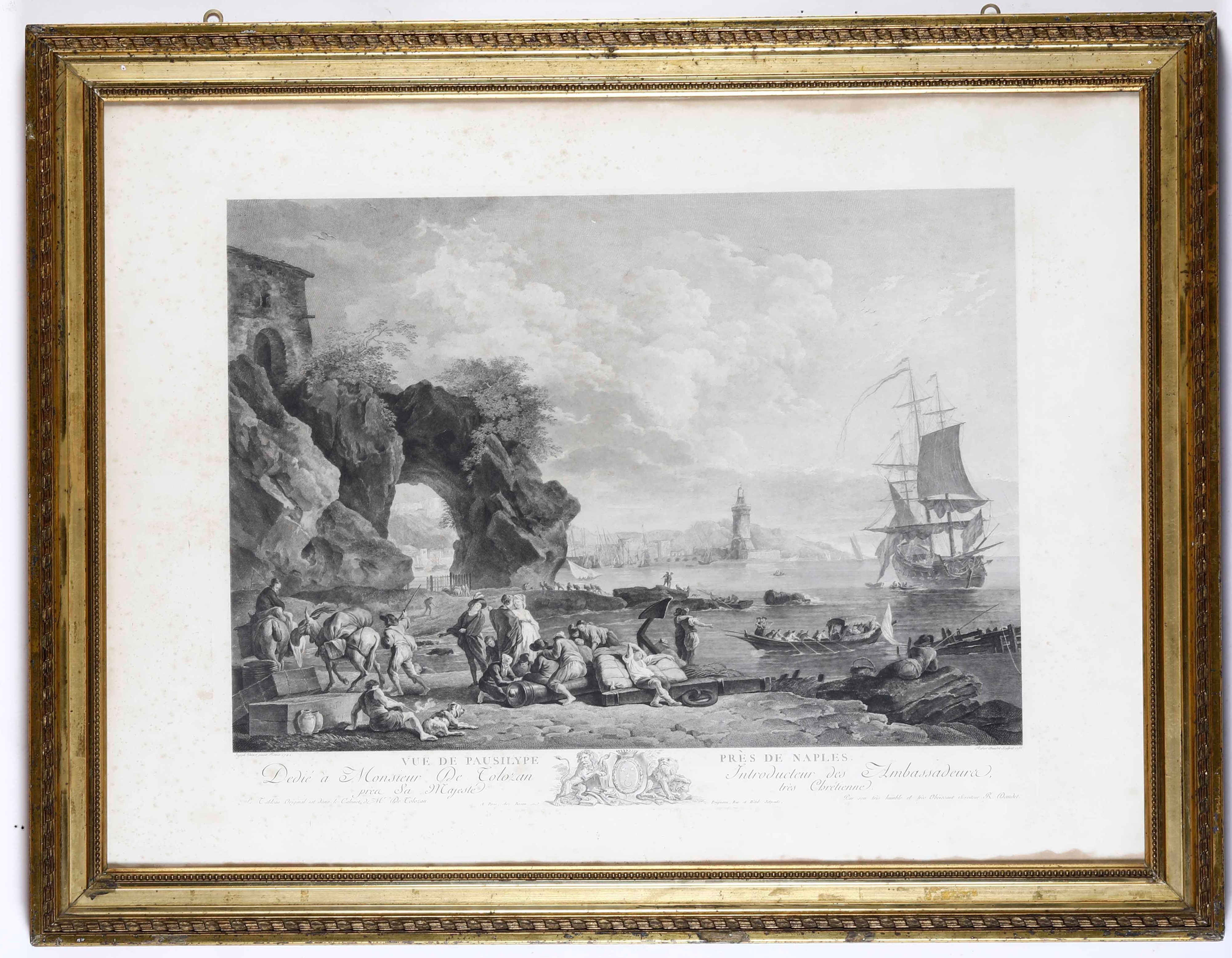 Le Bas- Robert Daudet. Vedute di Napoli e Posillipo, Francia Secolo XVIII