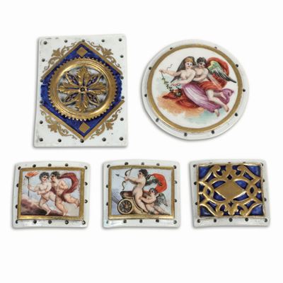 Cinque Placchette per Abiti e Scarpenove, Manifattura Antonibon, Primi del XIX Secolopittura di G...