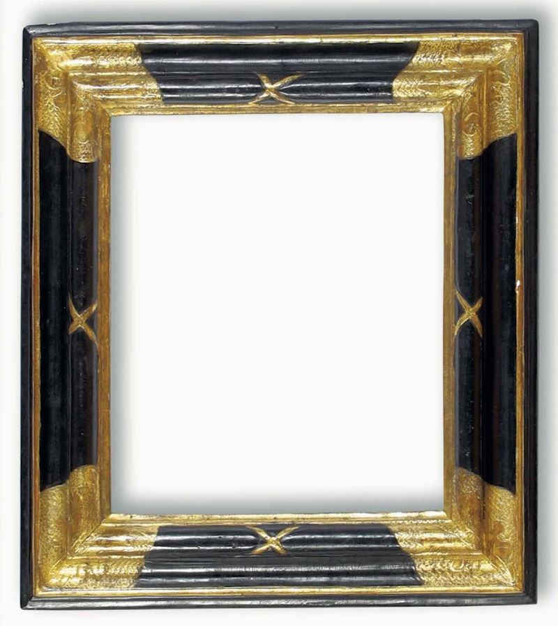 Piccola cornice in legno ebanizzato e dorato. XVIII secolo  - Auction Frames - Cambi Casa d'Aste