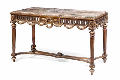 Consolle in Stile Neoclassico in Legno Intagliato e Dorato. XIX-XX Secolo