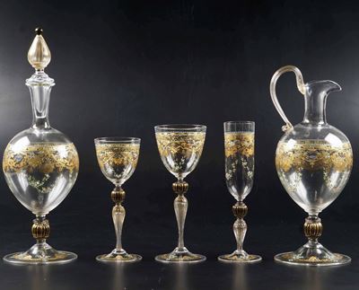 Servizio di Calici "uccello del Paradiso"murano, Ars Cenedese Murano, XX Secolo
