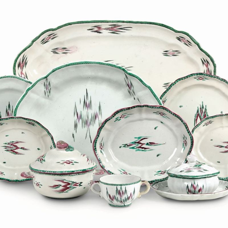 Una zuppierina, otto piatti, una zuccheriera e una tazza biansata  Milano, Manifattura di Pasquale Rubati, 1770-1790   - Asta Maioliche e Porcellane - Cambi Casa d'Aste