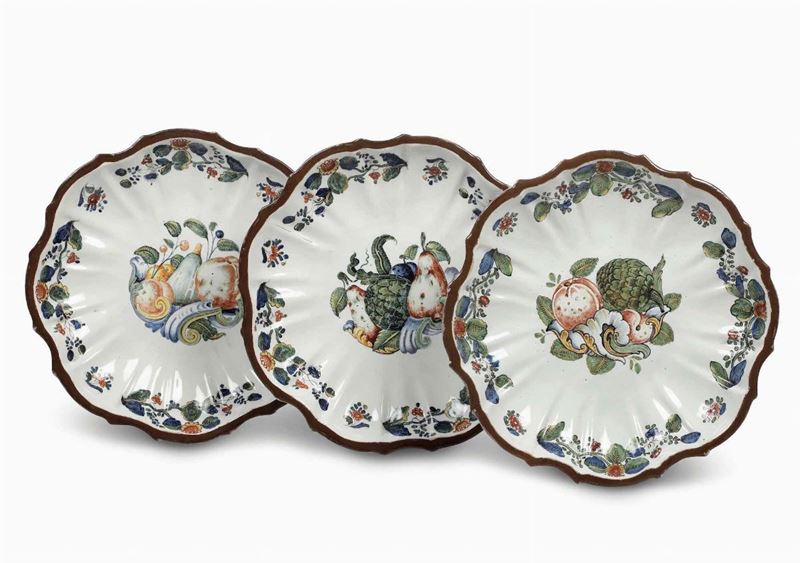 Tre grandi piatti fondi Nove, Manifaturra di Pasquale Antonibon, 1750-1770  - Asta Maioliche e Porcellane - Cambi Casa d'Aste
