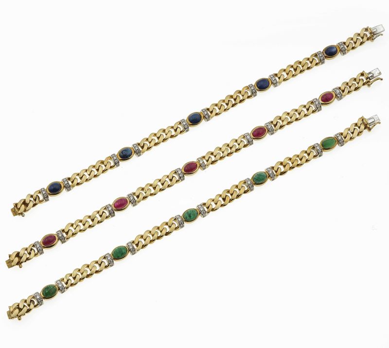 Three gem-set and gold bracelets  - Auction Fine Jewels - Cambi Casa d'Aste