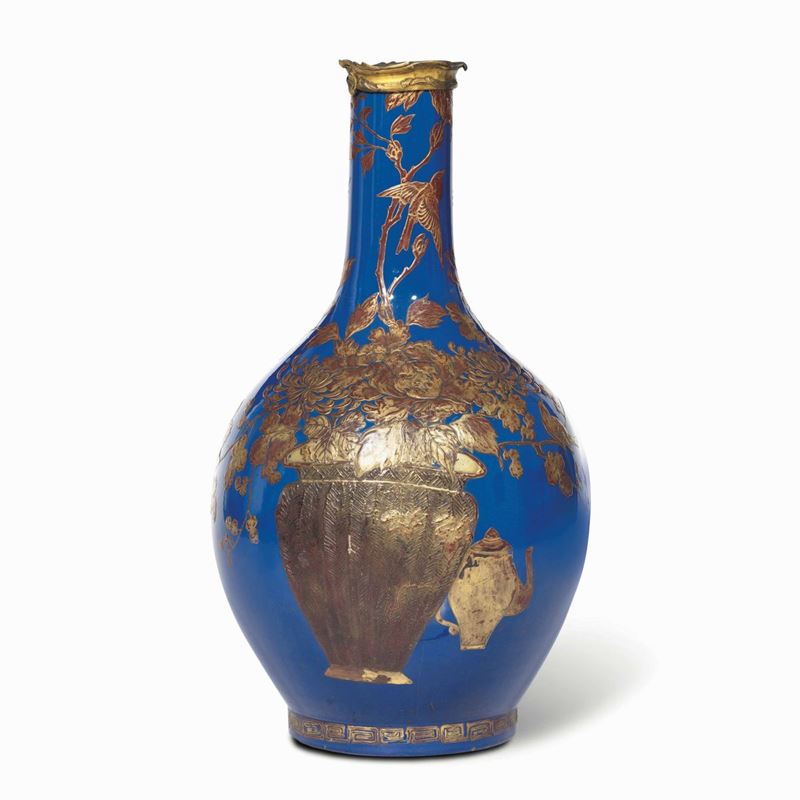 Vaso in porcellana blu e oro. Cina XIX secolo  - Auction Italian Mansions - Cambi Casa d'Aste