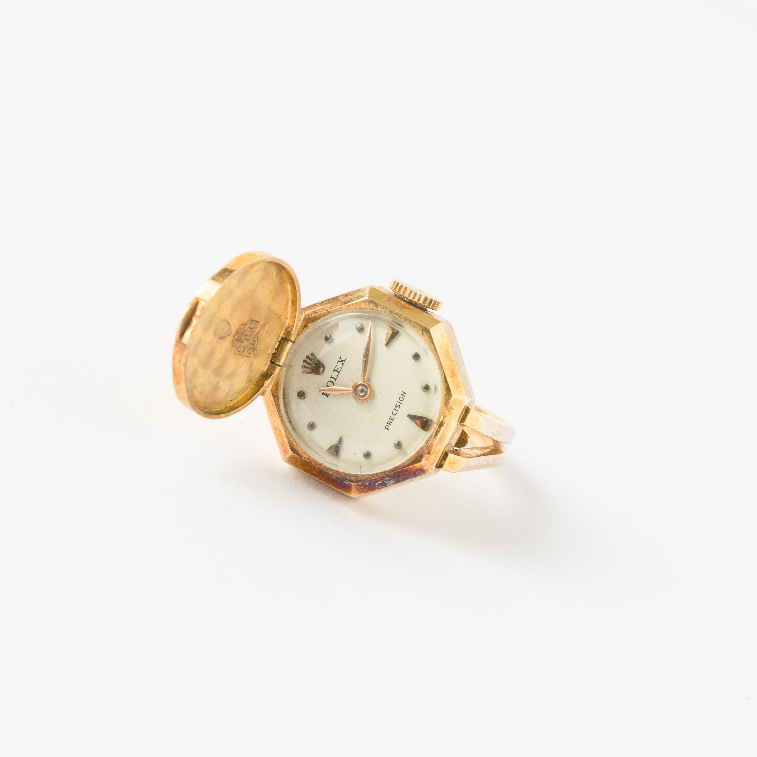 Rolex, Anello con Orologio, 1950 Circa, Carica Manuale, in Oro 18 Kt, Gr 8, da Revisionare