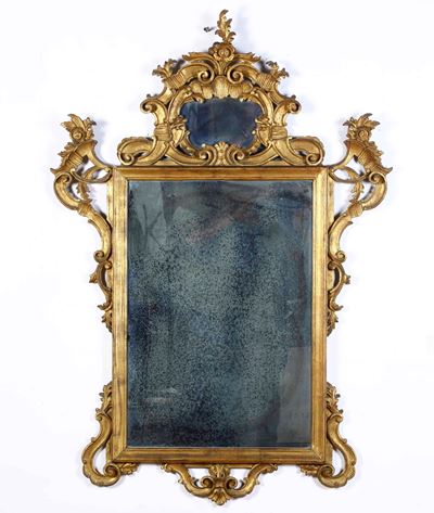 Specchiera in Legno Intagliato e Dorato. XIX Secolo