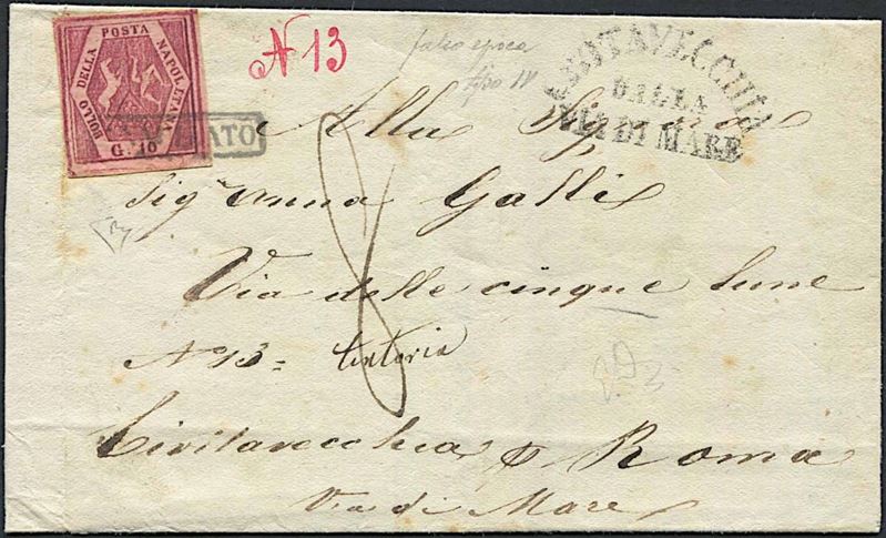 1860, Regno di Napoli, lettera da Napoli per Roma del 29 settembre 1860  - Asta Filatelia e Storia Postale - Cambi Casa d'Aste