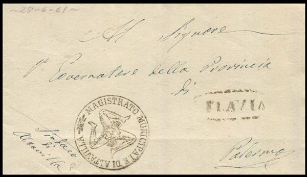 1861, Sicilia, lettera da Altavilla per Palermo del 25 giugno 1861