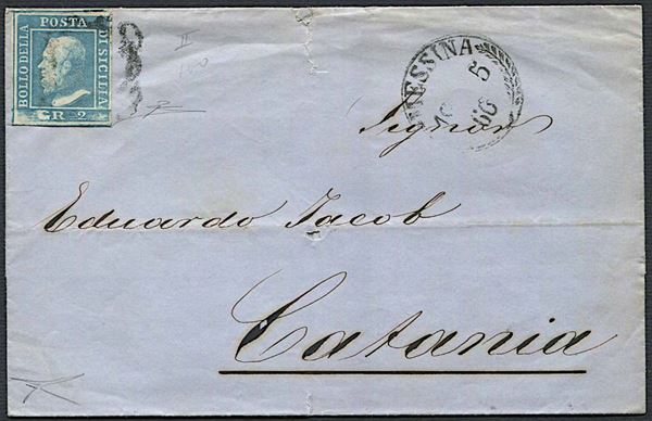 1860, Sicilia, lettera da Messina per Catania del 19 maggio 1860