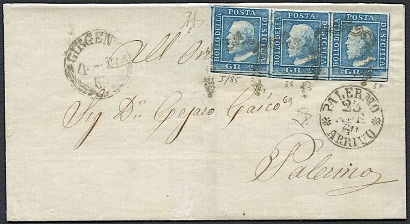 1860, Sicilia, lettera da Girgenti per Palermo del 20 aprile 1860  - Asta Filatelia e Storia Postale - Cambi Casa d'Aste