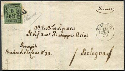 1859, Romagne, Lettera da Lugo per Bologna del 14 Dicembre 1859.