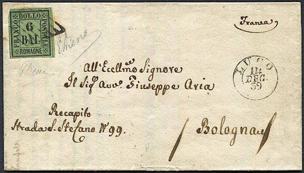 1859, Romagne, lettera da Lugo per Bologna del 14 dicembre 1859.