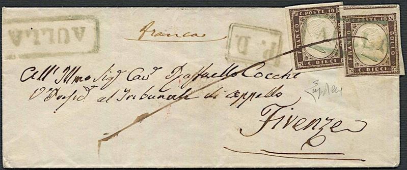 1859, Sardegna, lettera da Aulla per Firenze dell’agosto 1859  - Asta Filatelia e Storia Postale - Cambi Casa d'Aste