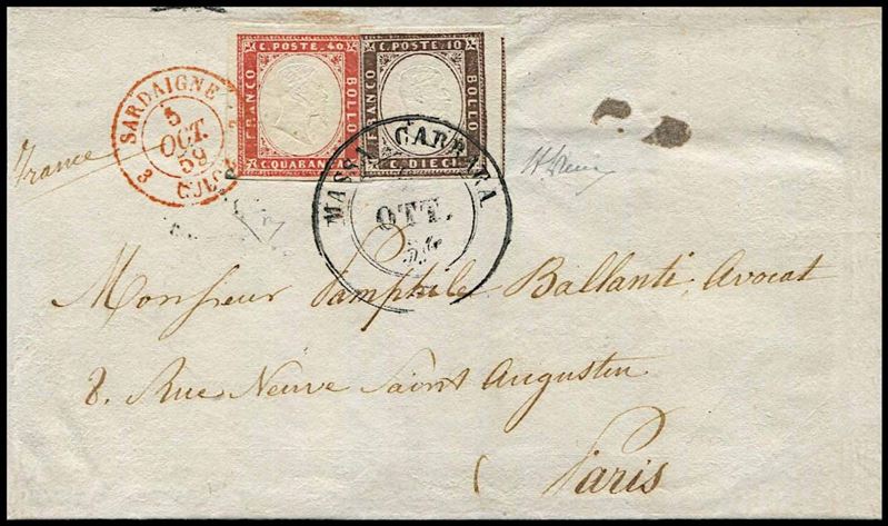 1859, Modena, lettera da Massa Carrara per Parigi del 2 ottobre 1859  - Auction Philately and Postal History - Cambi Casa d'Aste