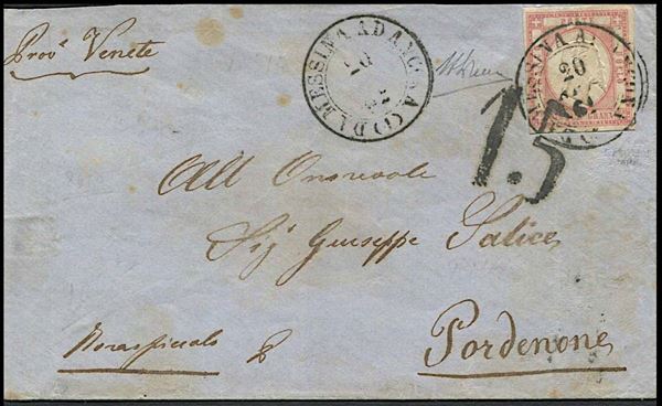 1862, Province Napoletane, gran parte di lettera da Messina a Pordenone del 20 aprile 1862