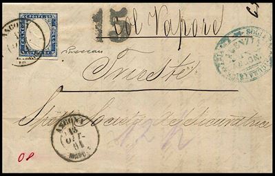 1861, Sardegna, Lettera da Ancona per Trieste del 13 Ottobre 1861