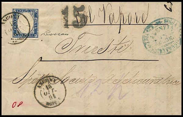 1861, Sardegna, lettera da Ancona per Trieste del 13 ottobre 1861