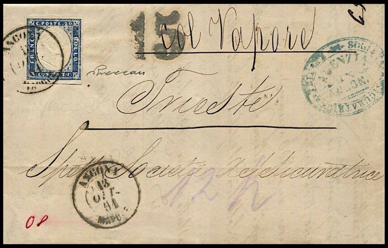 1861, Sardegna, lettera da Ancona per Trieste del 13 ottobre 1861  - Asta Filatelia e Storia Postale - Cambi Casa d'Aste
