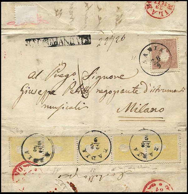 1861, Lombardo Veneto, raccomandata da Badia per Milano del 28 settembre 1861