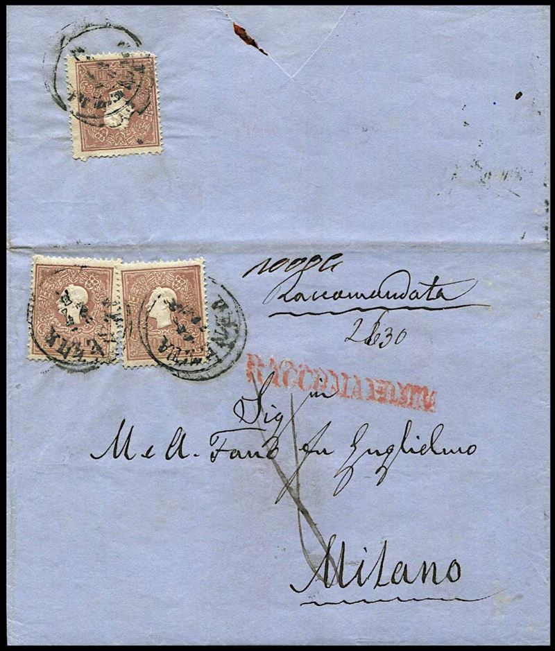 1861, Lombardo Veneto, raccomandata da Venezia per Milano del 27 agosto 1861  - Asta Filatelia e Storia Postale - Cambi Casa d'Aste