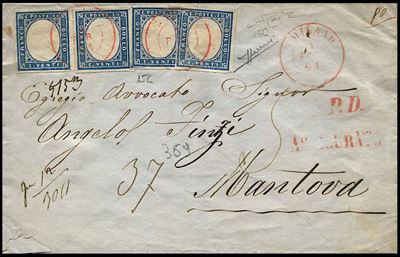 1861, Sardegna, Assicurata da Milano per Mantova del 1° Febbraio 1861