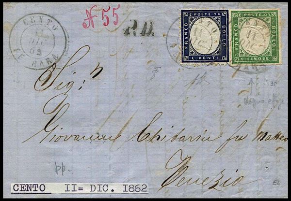 1862, Sardegna, lettera da Cento per Venezia dell’11 dicembre 1862