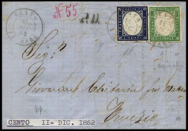 1862, Sardegna, lettera da Cento per Venezia dell’11 dicembre 1862  - Asta Filatelia e Storia Postale - Cambi Casa d'Aste