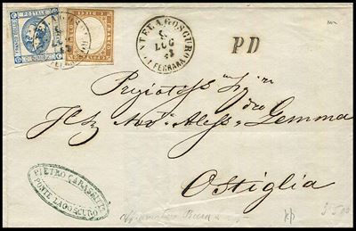 1863, Regno D’italia, Lettera da Pontelagoscuro per Ostiglia del 9 Luglio 1863