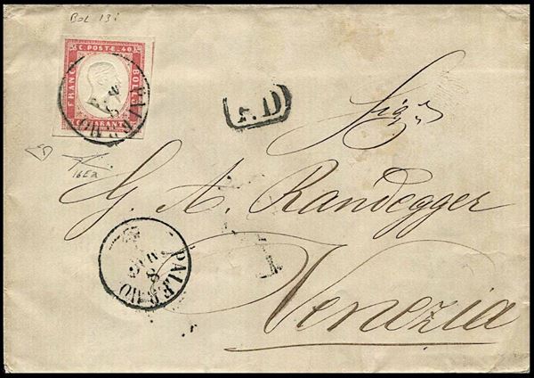 1863, Sardegna, lettera da Palermo per Venezia dell’8 maggio 1863