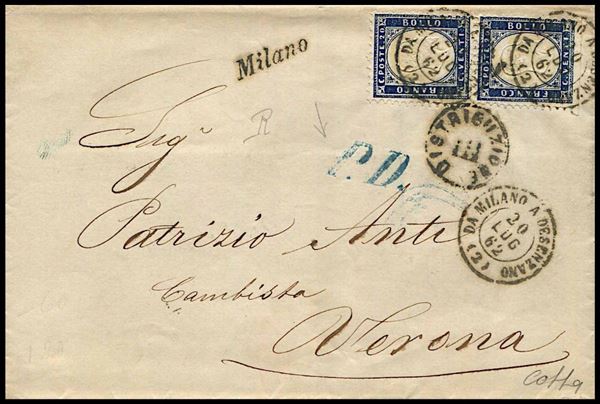 1862, Regno d’Italia, lettera da Milano per Verona del 20 luglio 1862