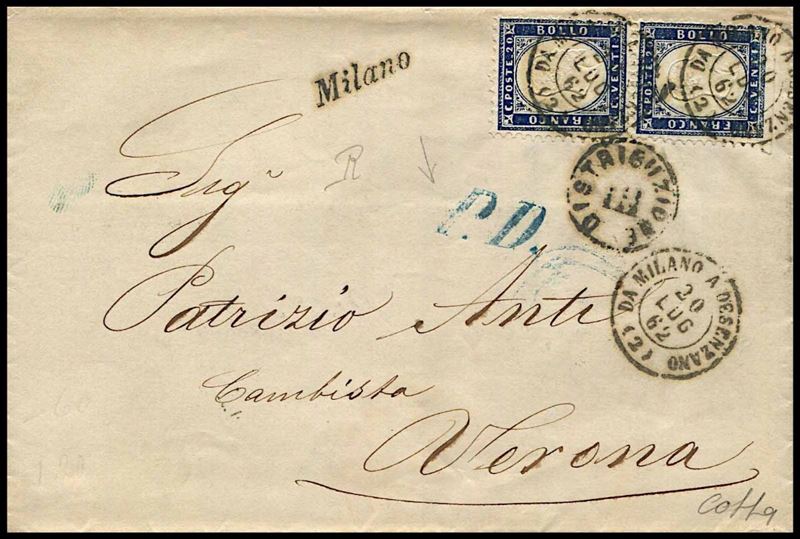 1862, Regno d’Italia, lettera da Milano per Verona del 20 luglio 1862  - Auction Philately and Postal History - Cambi Casa d'Aste