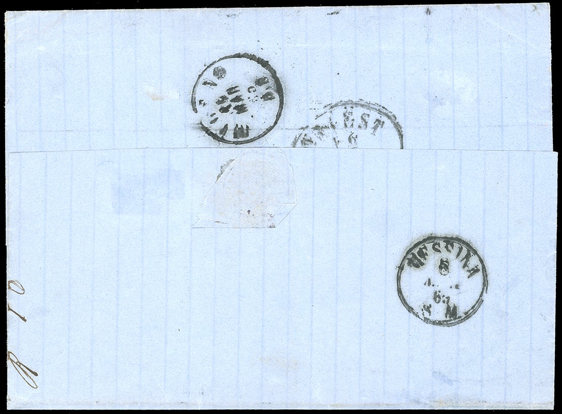 1865, Regno d’Italia, Lettera da Catania a Trieste con affrancatura rara