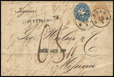 1866, Austria, Lettera da Praga (cecoslovacchia) per Messina del 18 Aprile 1866