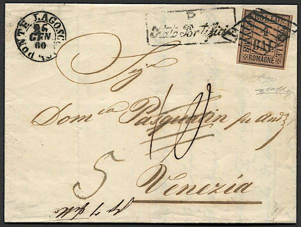 1860, Romagne, lettera da Pontelagoscuro per Venezia del 26 gennaio 1860