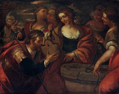 Scuola Lombarda del XVII Secolo Rachele e Giacobbe al Pozzo