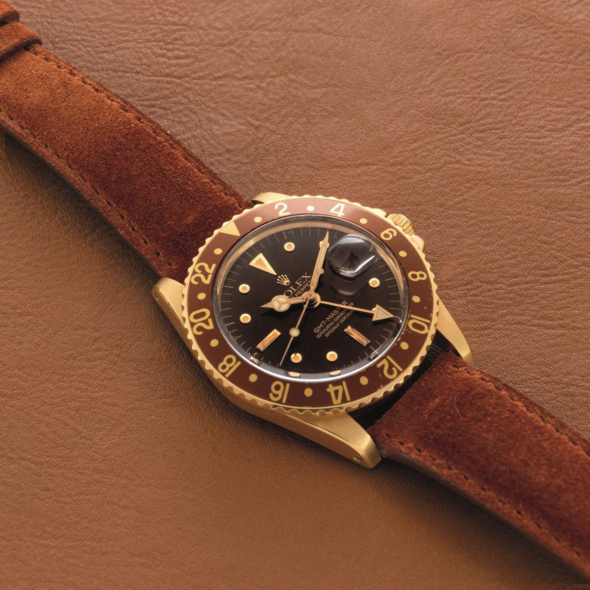 Rolex - Gmt Master Ref 1675 "occhio di Tigre" in Oro Giallo 18k, Quadrante Nipple Marrone, Ghiera...