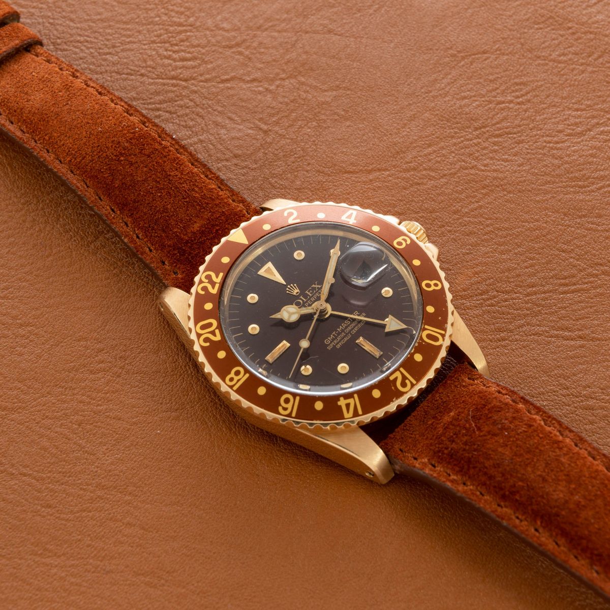 Rolex - Gmt Master Ref 1675 "occhio di Tigre" in Oro Giallo 18k, Quadrante Nipple Marrone, Ghiera...