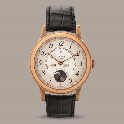 Leroy - Quantieme Perpetuel in Oro Rosa 18k, Quadrante Guilloché con Numeri Arabi, Calendario Per...