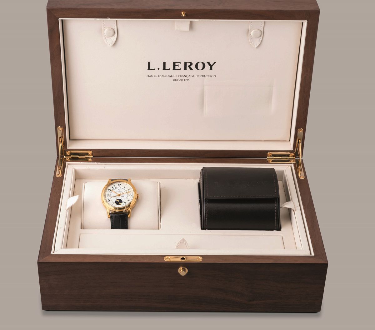Leroy - Quantieme Perpetuel in Oro Rosa 18k, Quadrante Guilloché con Numeri Arabi, Calendario Per...